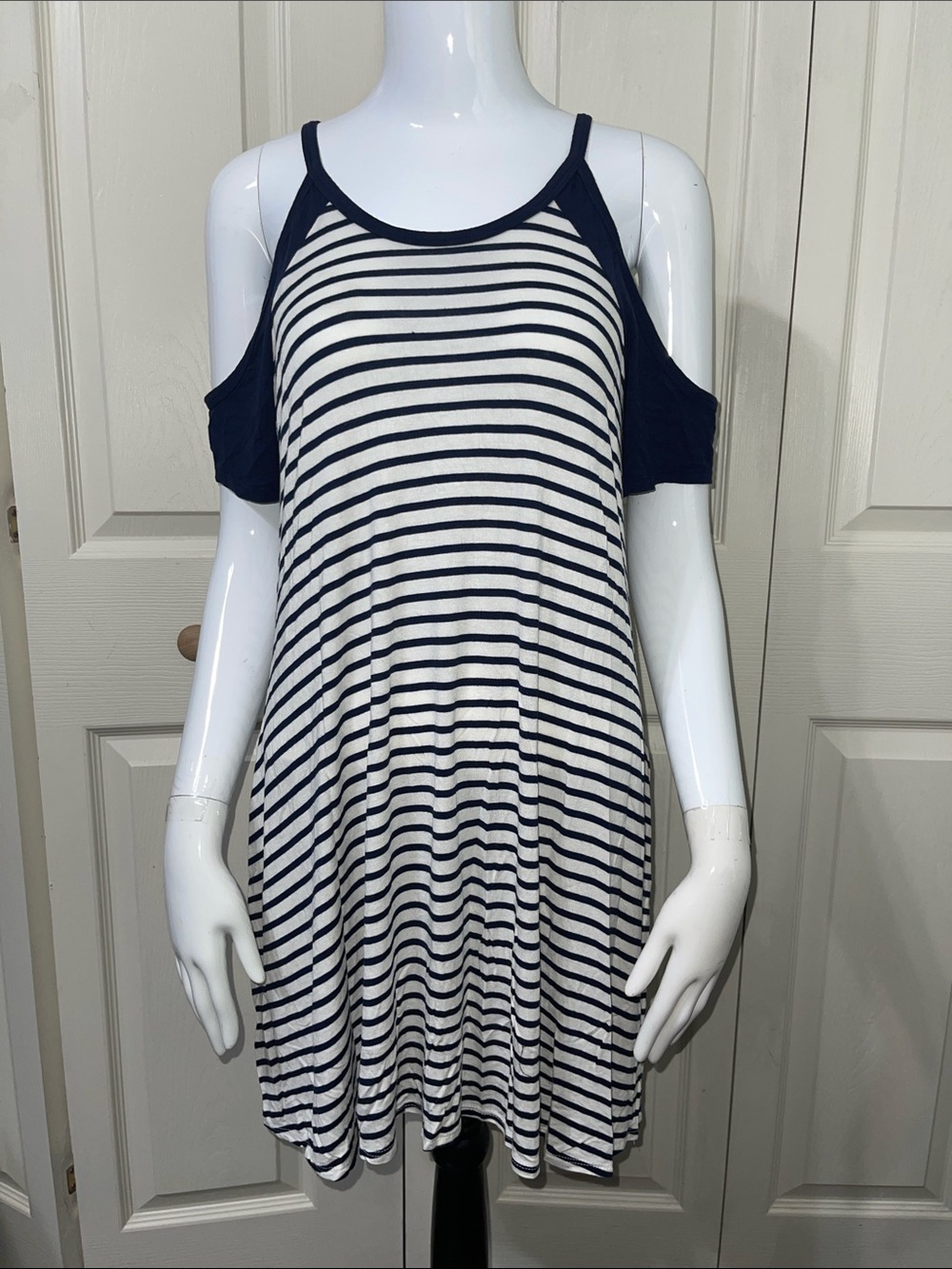 Socialite women's cold-shoulder striped dress with straps. #0362